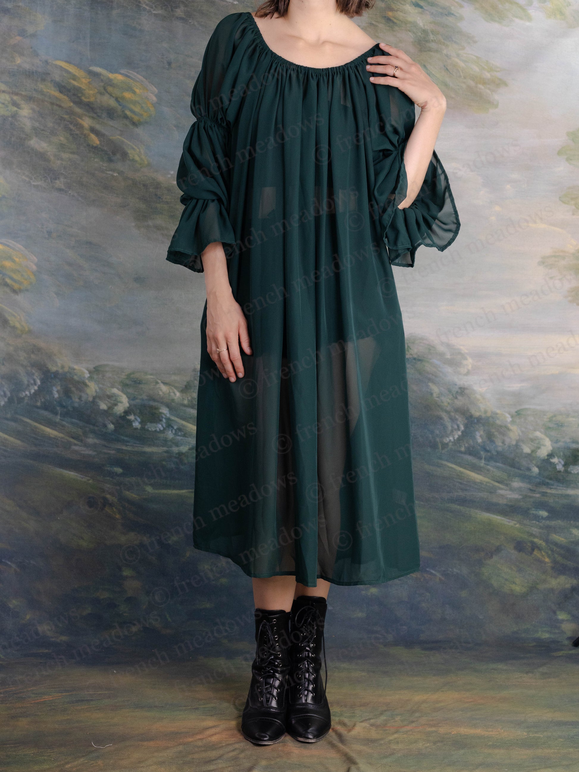 Dark Green Chiffon Chemise | Sheer Renaissance Faire Dress French Meadows Dark Green Chiffon Chemise | Sheer Renaissance Faire Dress French Meadows