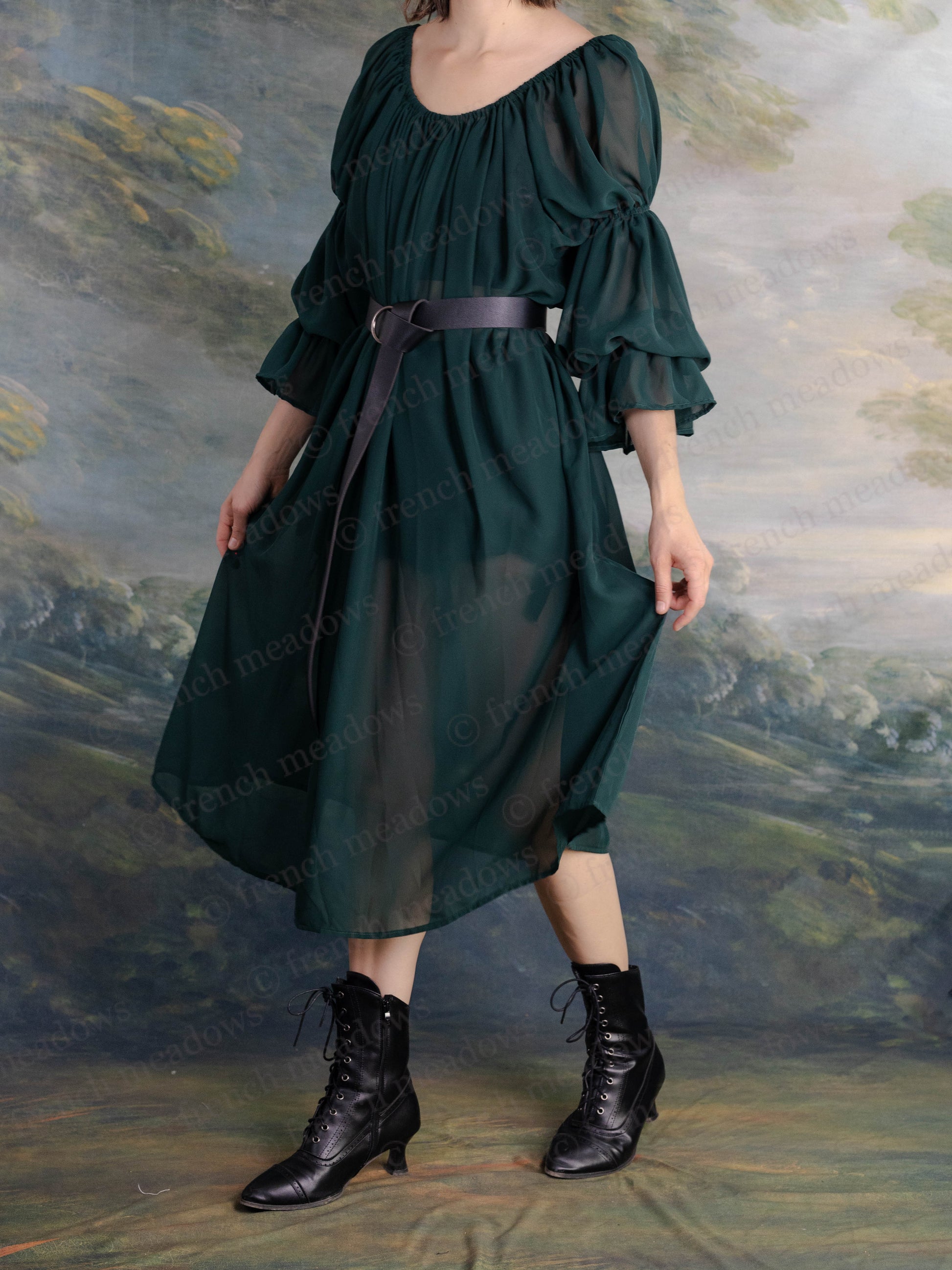 Dark Green Chiffon Chemise | Sheer Renaissance Faire Dress L Dark Green Chiffon Chemise | Sheer Renaissance Faire Dress L