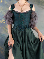 Dark Green Floral Jacquard 18th Century Stays