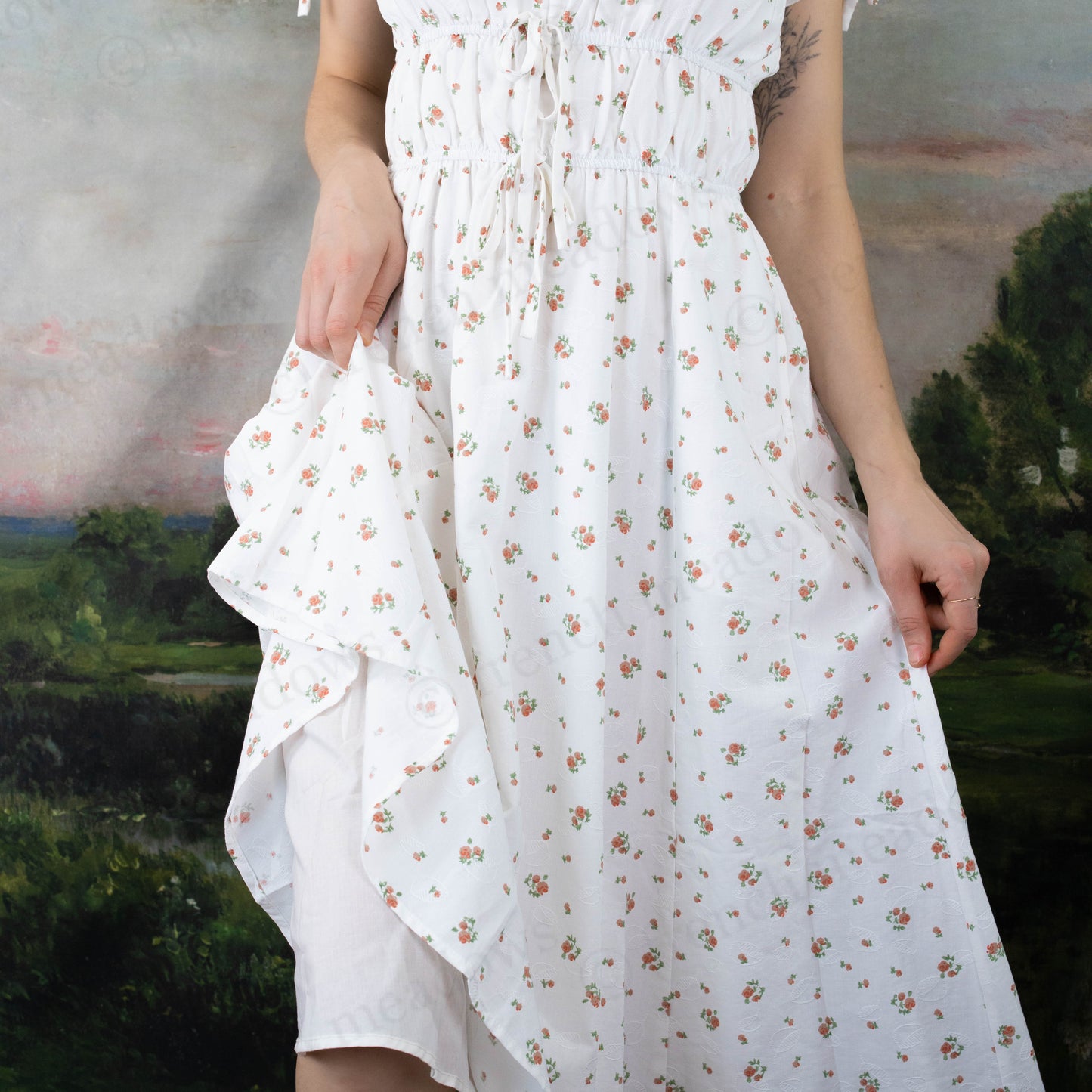 White Ditsy Floral Milkmaid Dress - Final Sale