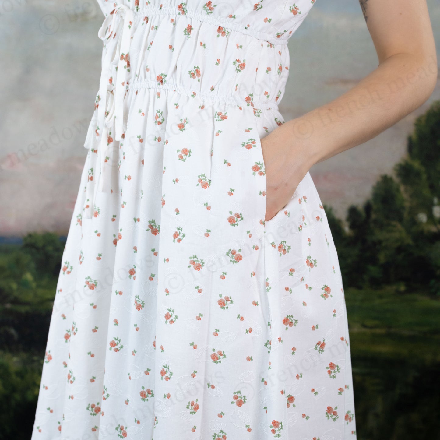 White Ditsy Floral Milkmaid Dress - Final Sale