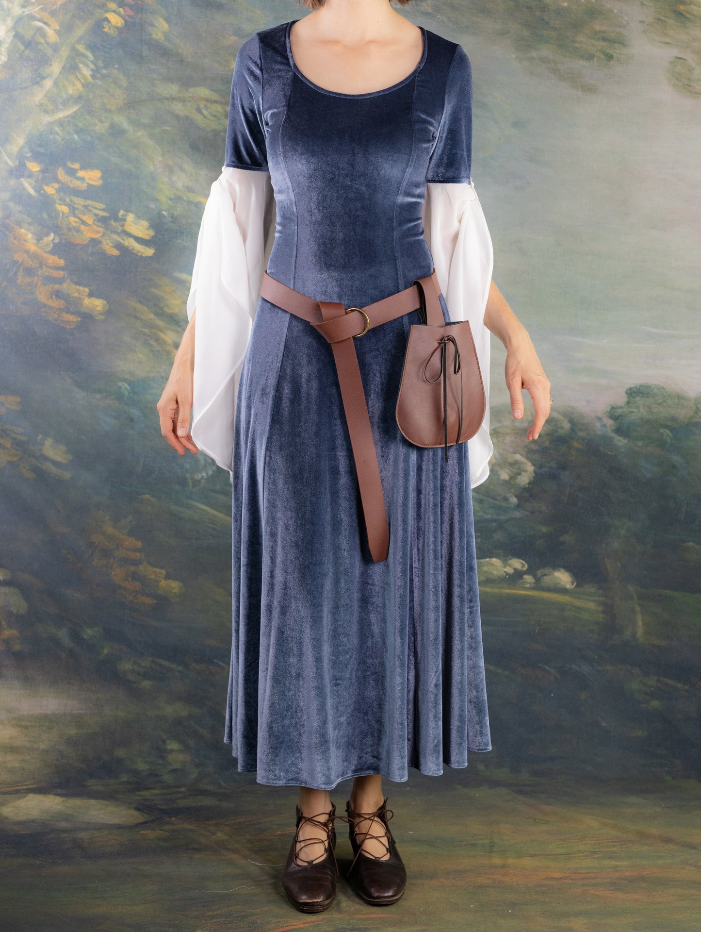 Elven Blue Velvet Bell Sleeve Dress
