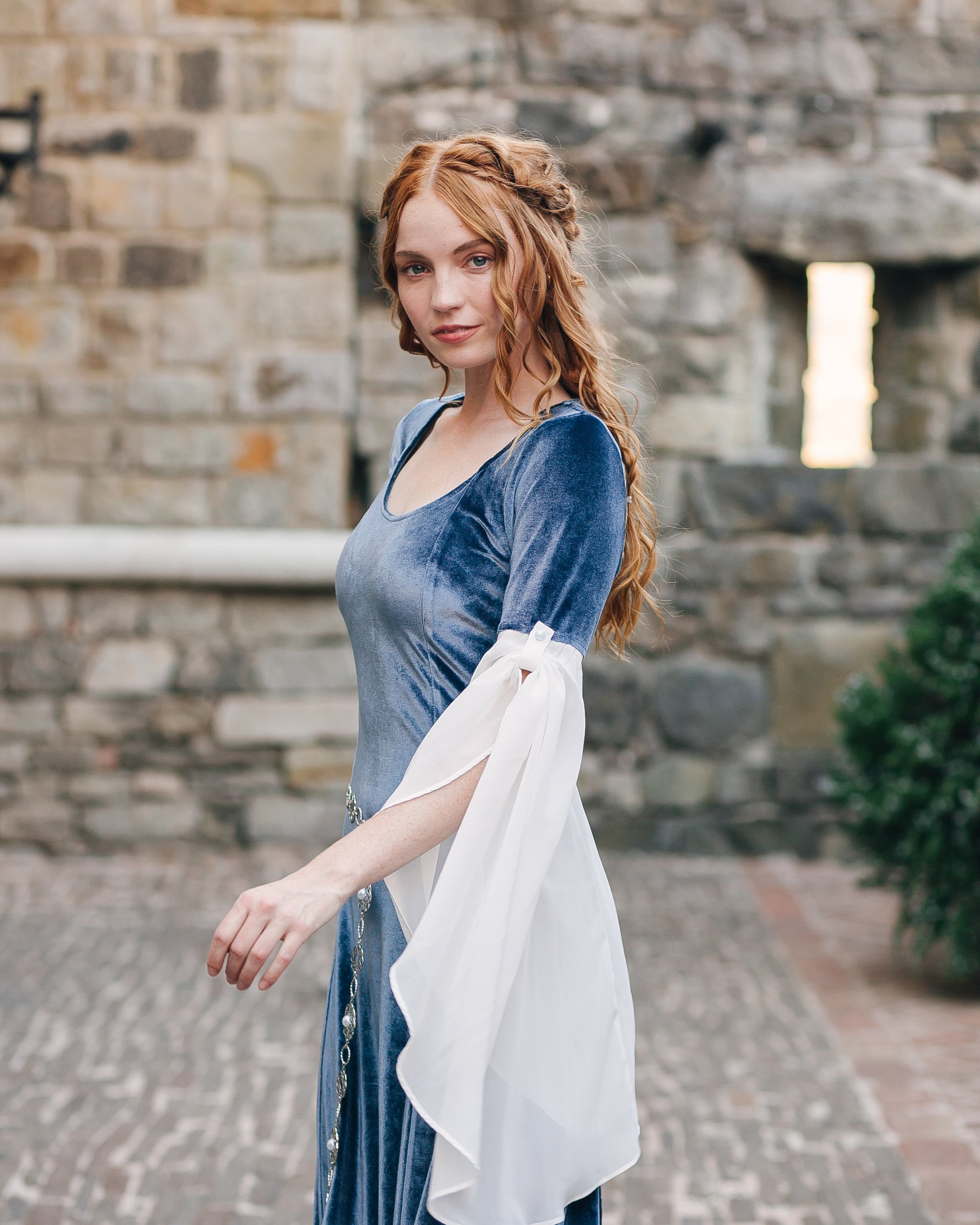 Elven Blue Velvet Bell Sleeve Dress S Elven Blue Velvet Bell Sleeve Dress S