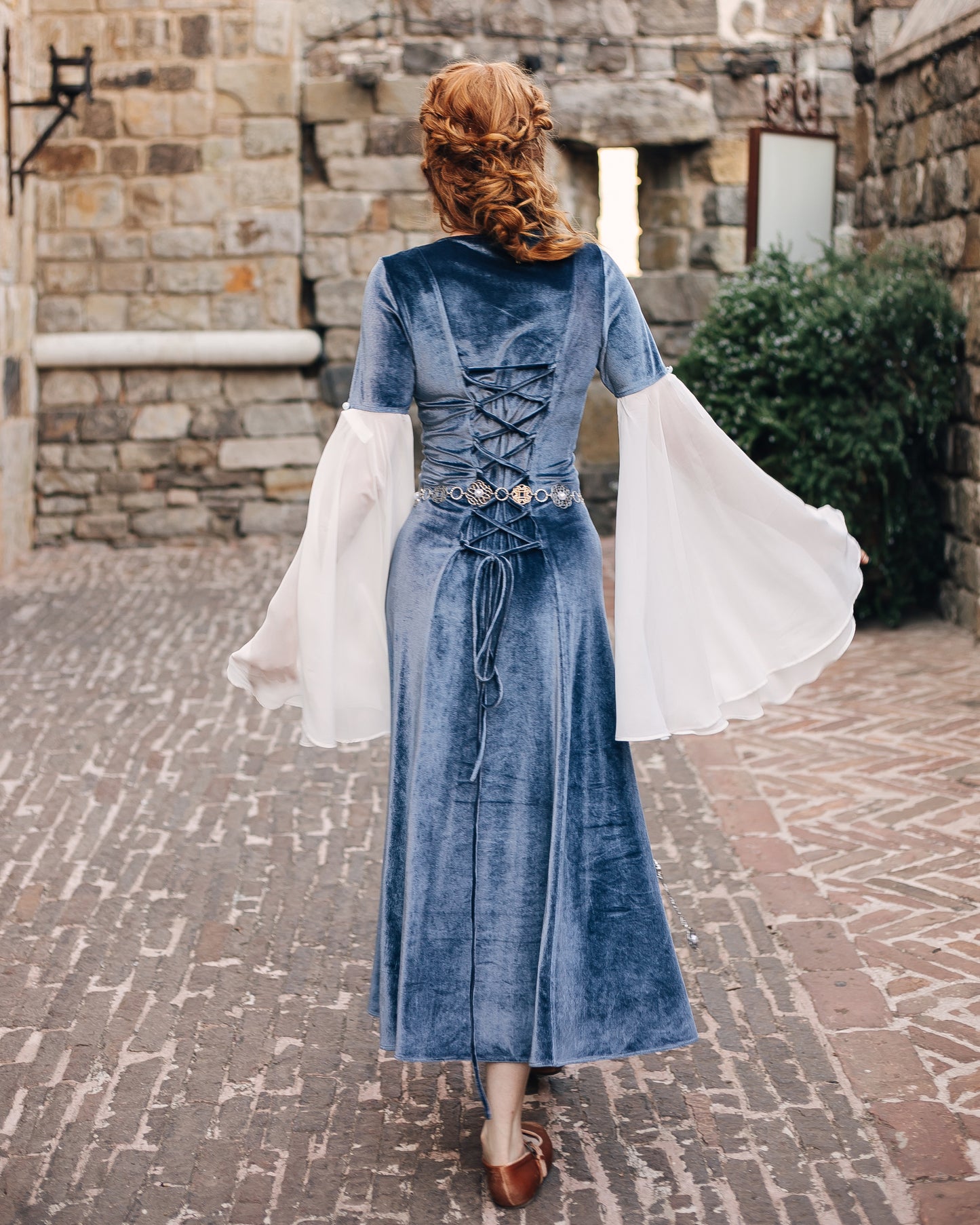 Elven Blue Velvet Bell Sleeve Dress