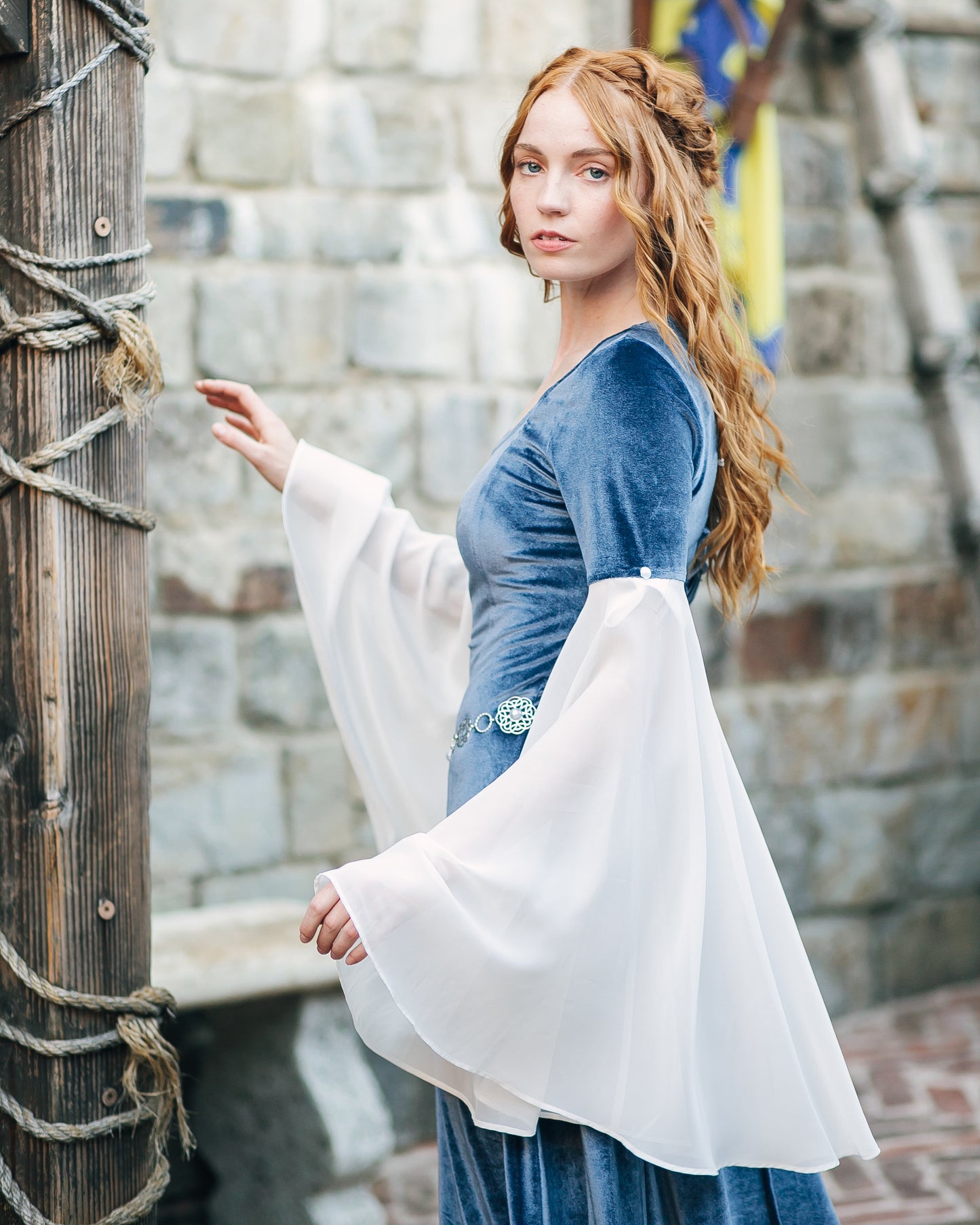 Elven Blue Velvet Bell Sleeve Dress