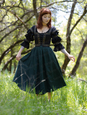 Evergreen Green Linen Midi Skirt