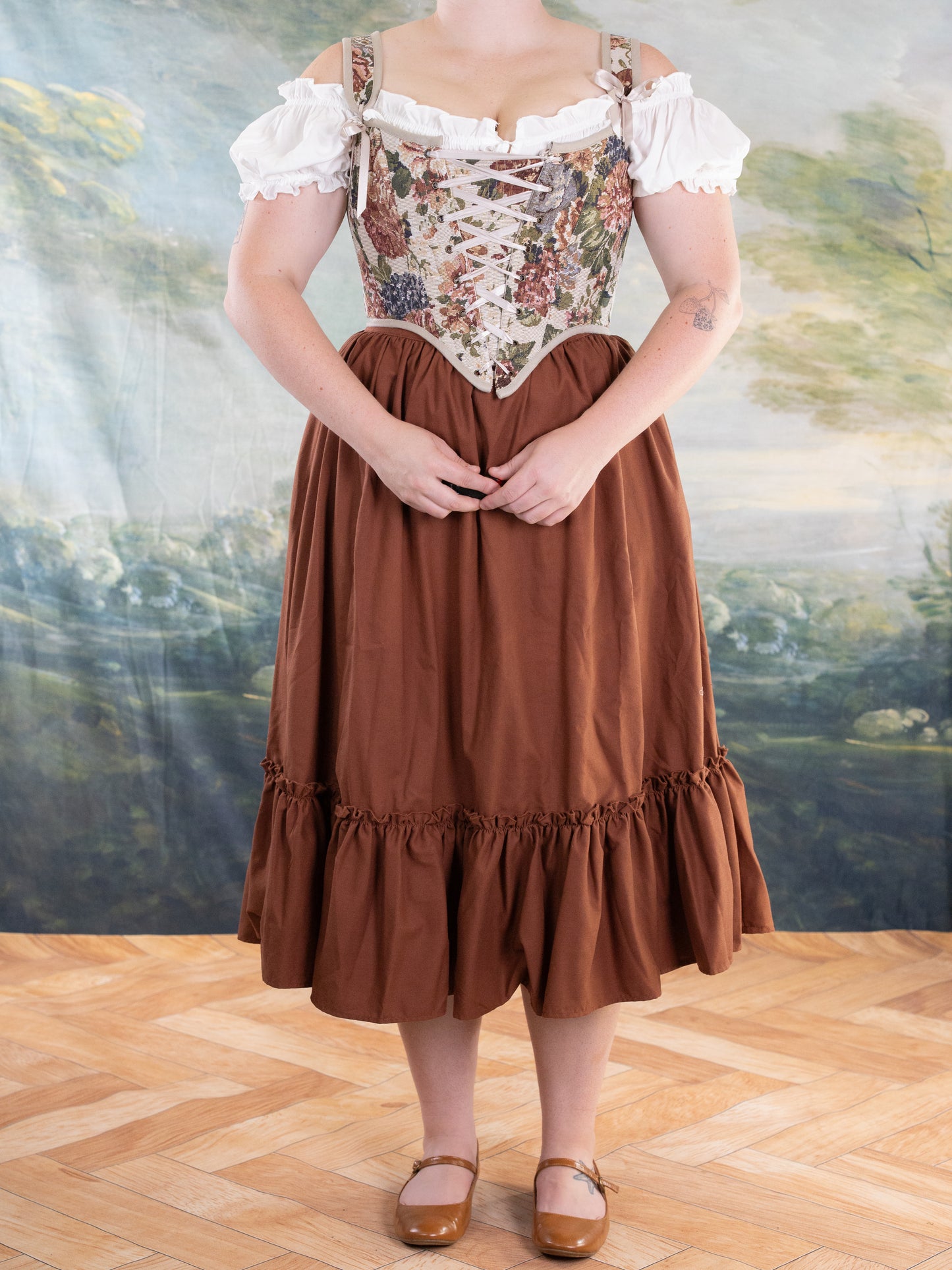 Rust Linen Midi Skirt