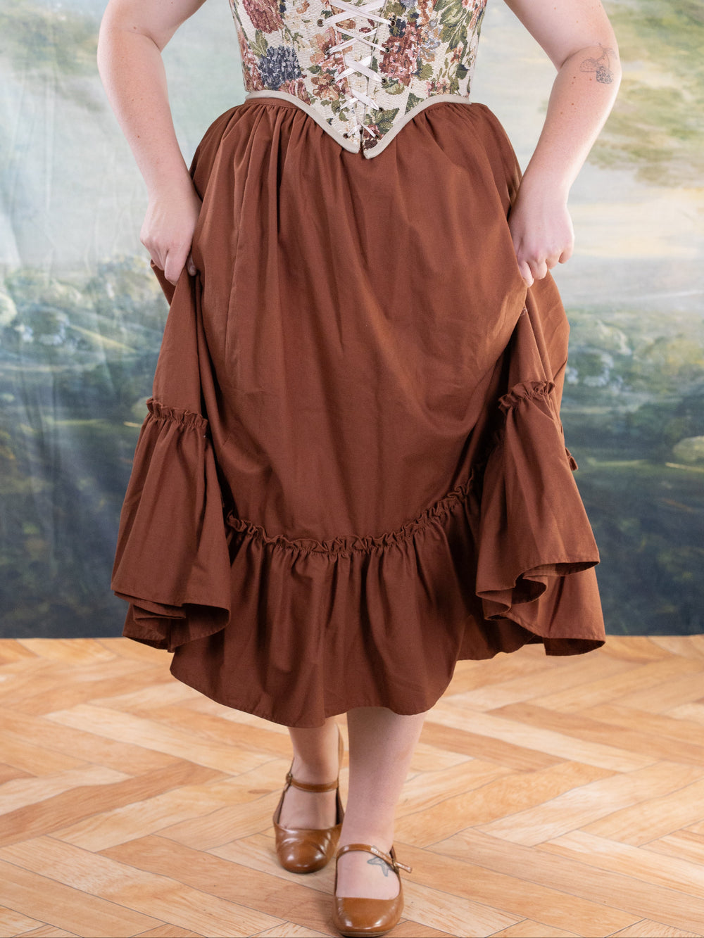 Rust Linen Midi Skirt
