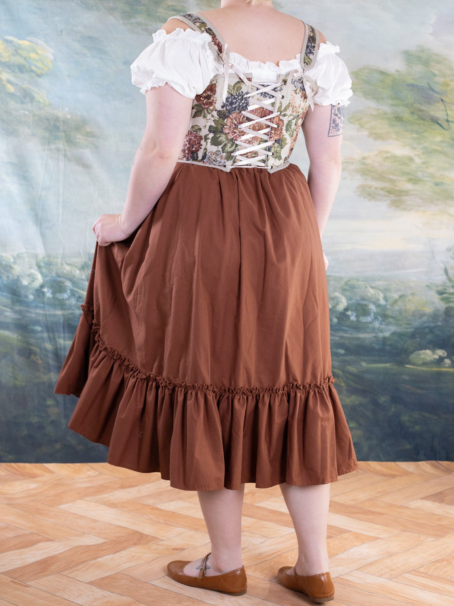 Rust Linen Midi Skirt