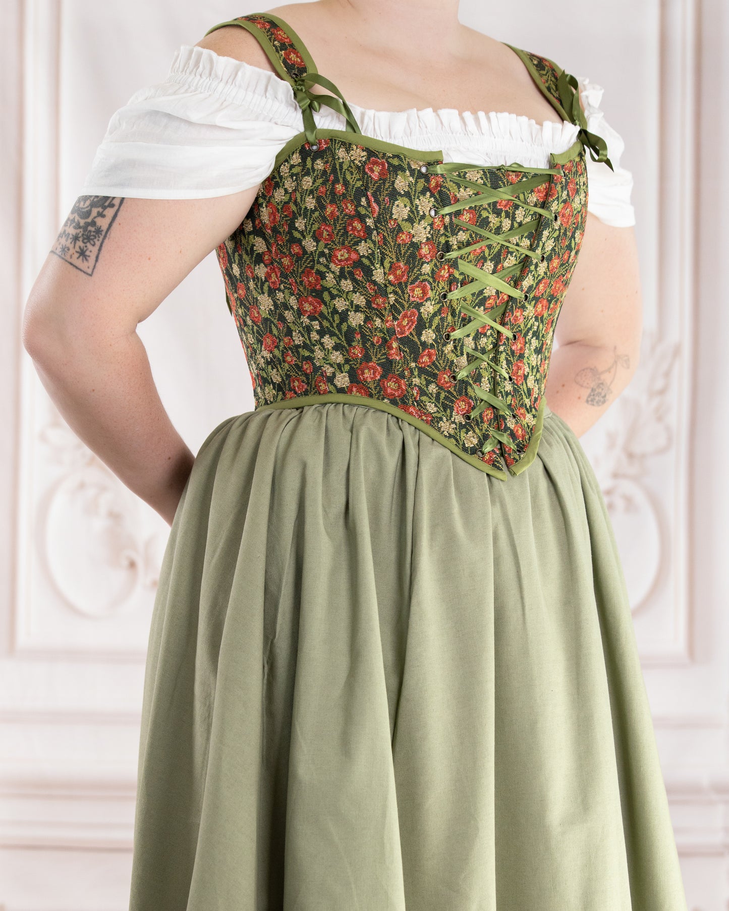 Green Floral Tapestry Corset