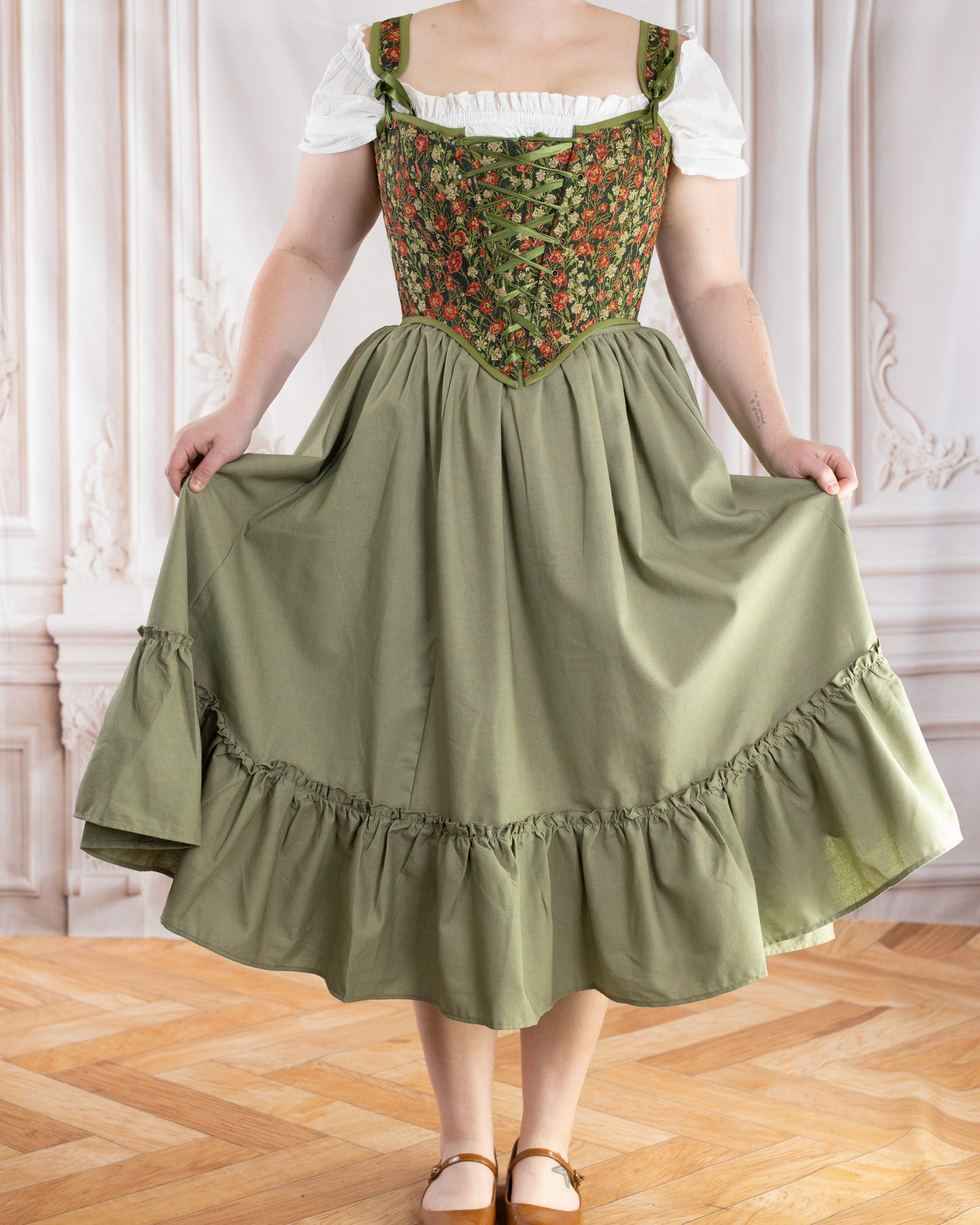 Green Floral Tapestry Corset