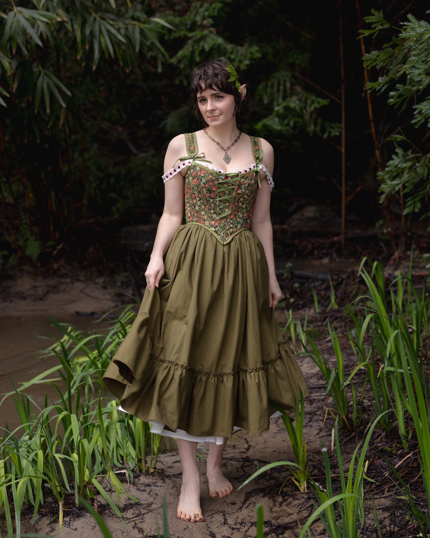 Green Floral Tapestry Corset
