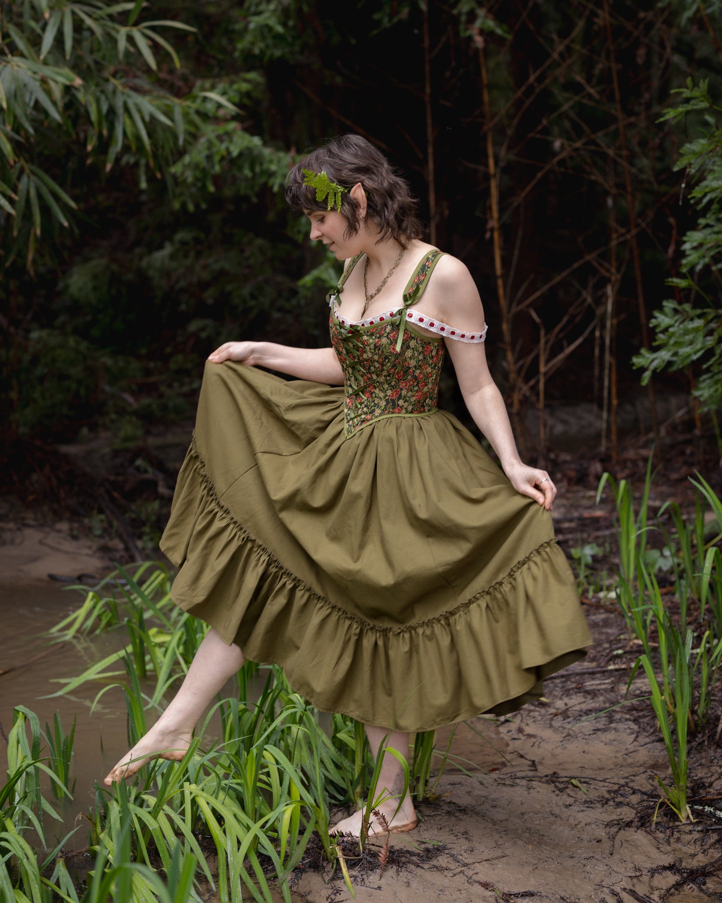 Green Floral Tapestry Corset
