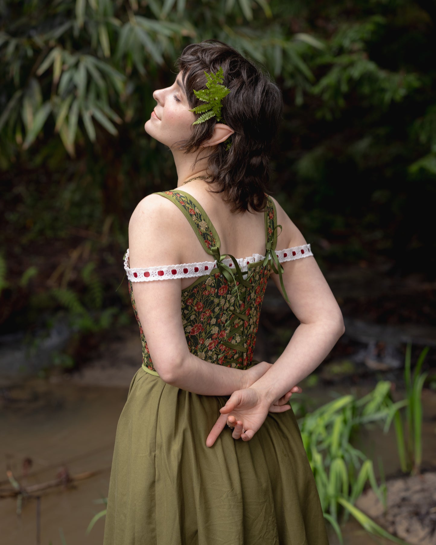 Green Floral Tapestry Corset