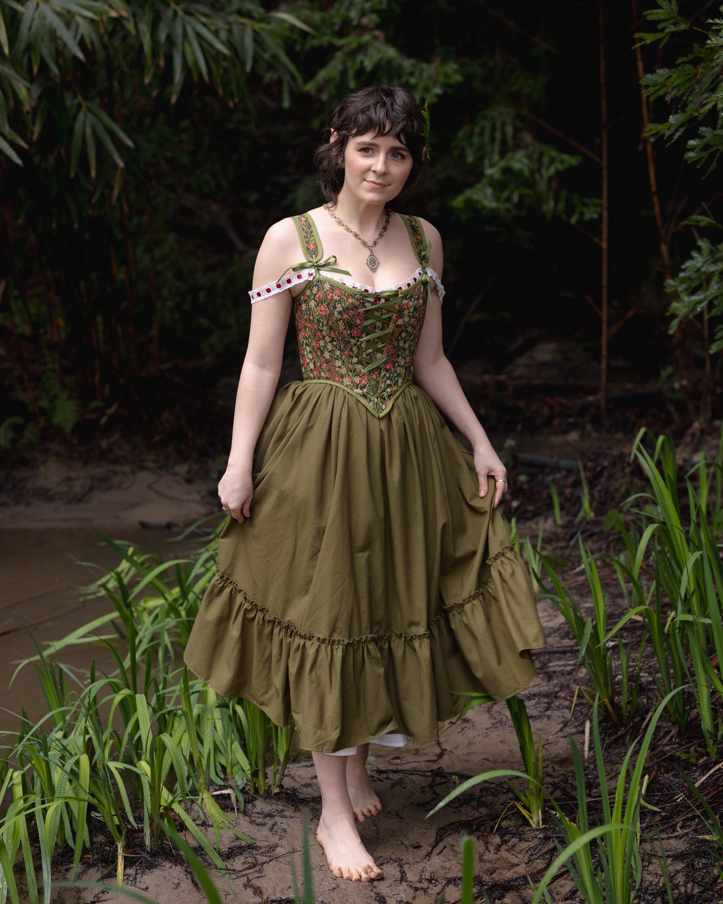 Green Floral Tapestry Corset