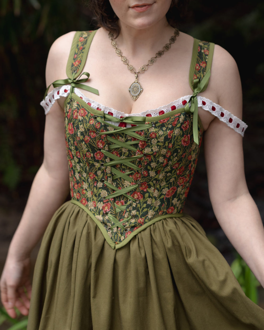 Green Floral Tapestry Corset