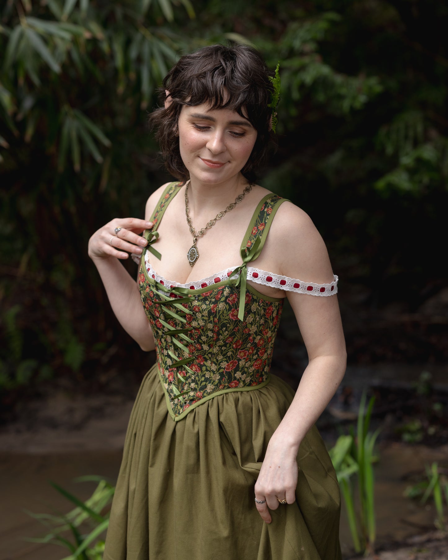 Green Floral Tapestry Corset