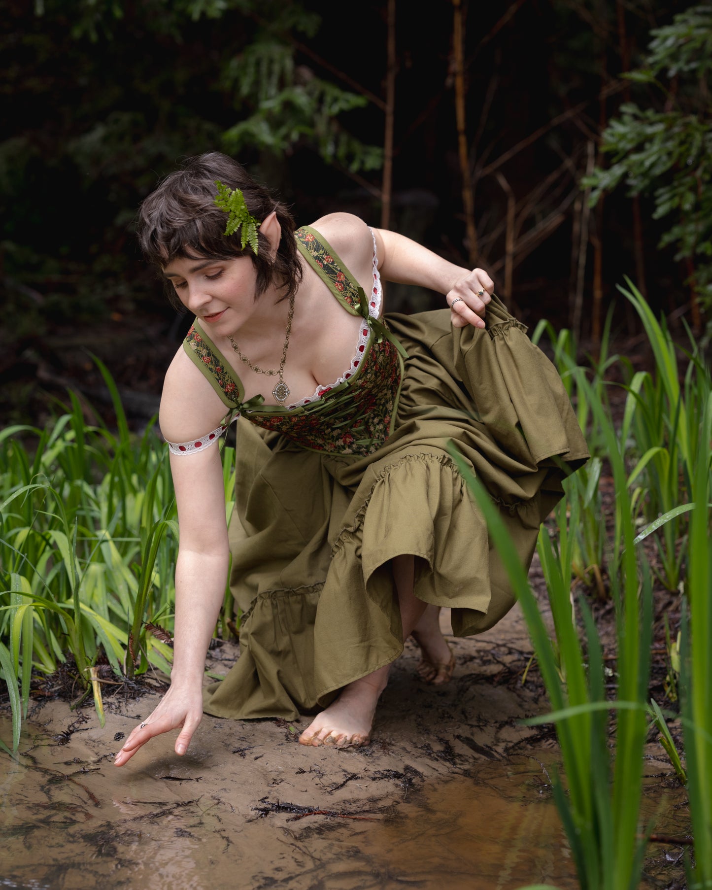 Green Floral Tapestry Corset