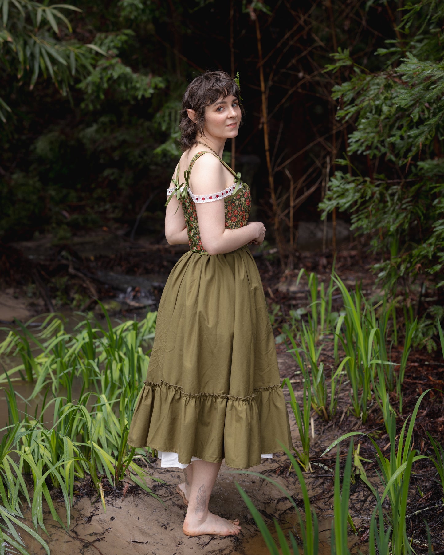 Green Floral Tapestry Corset