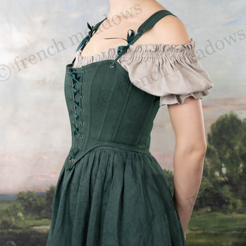 Evergreen Linen High Back Corset Bodice