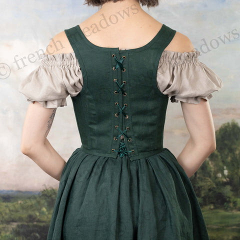 Evergreen Linen High Back Corset Bodice