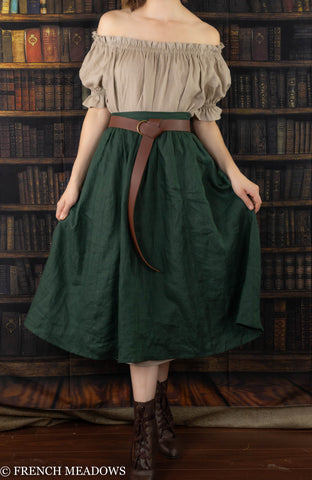 Evergreen Green Linen Midi Skirt