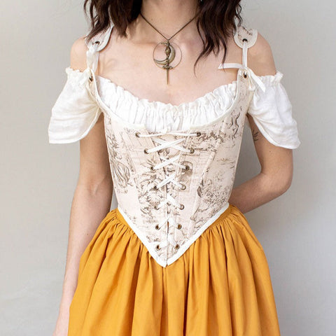 Handmade Ivory and Brown Toile Renaissance Bodice