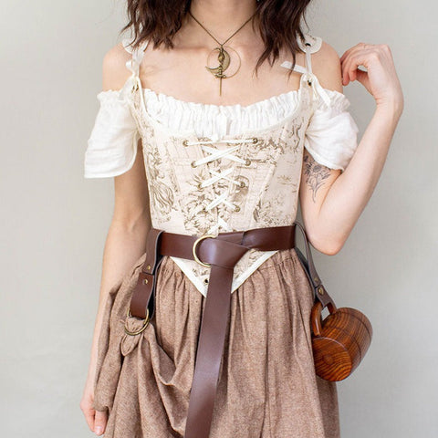 Handmade Ivory and Brown Toile Renaissance Bodice