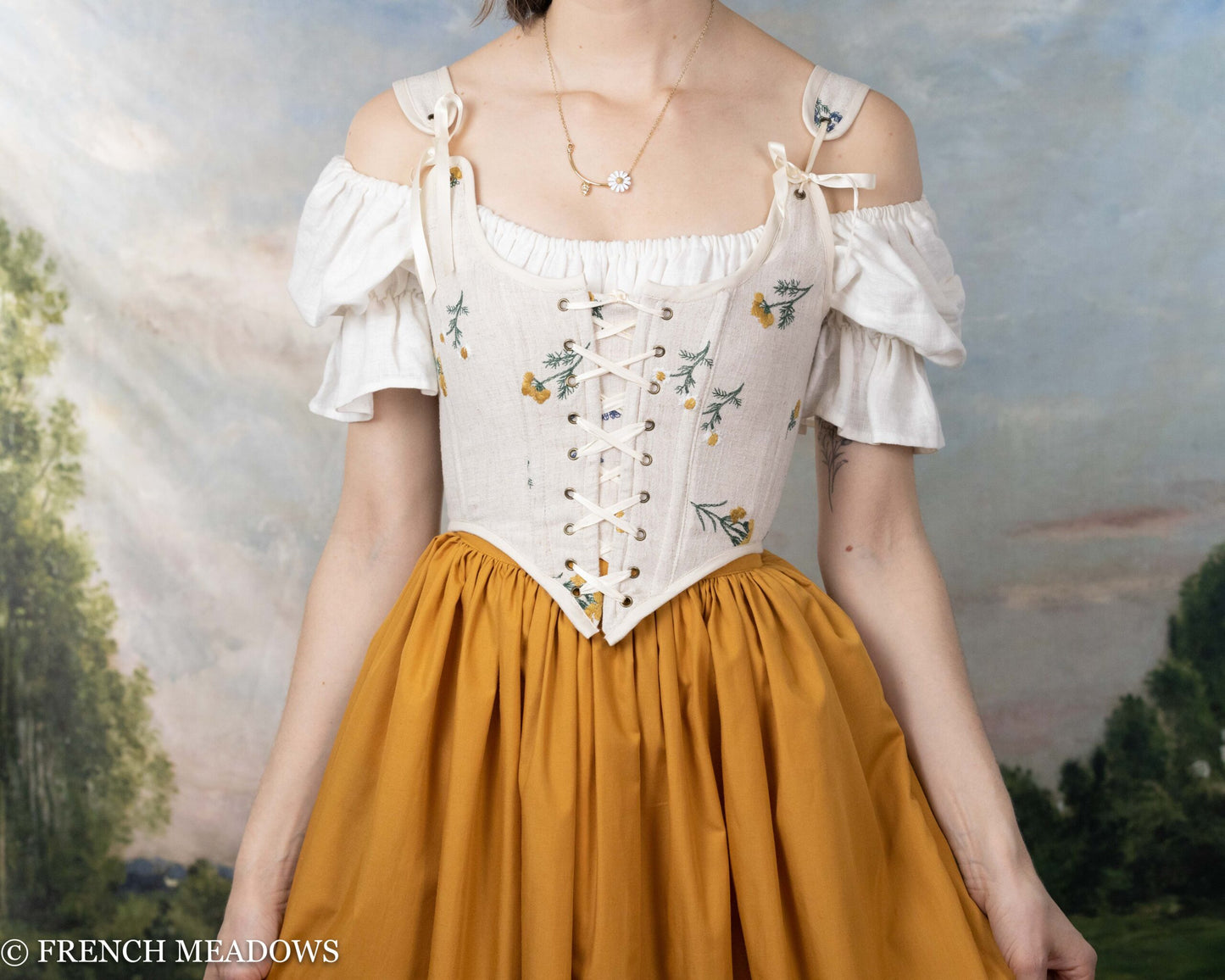 READY TO SHIP Ivory Embroidered Wildflower Renaissance Bodice