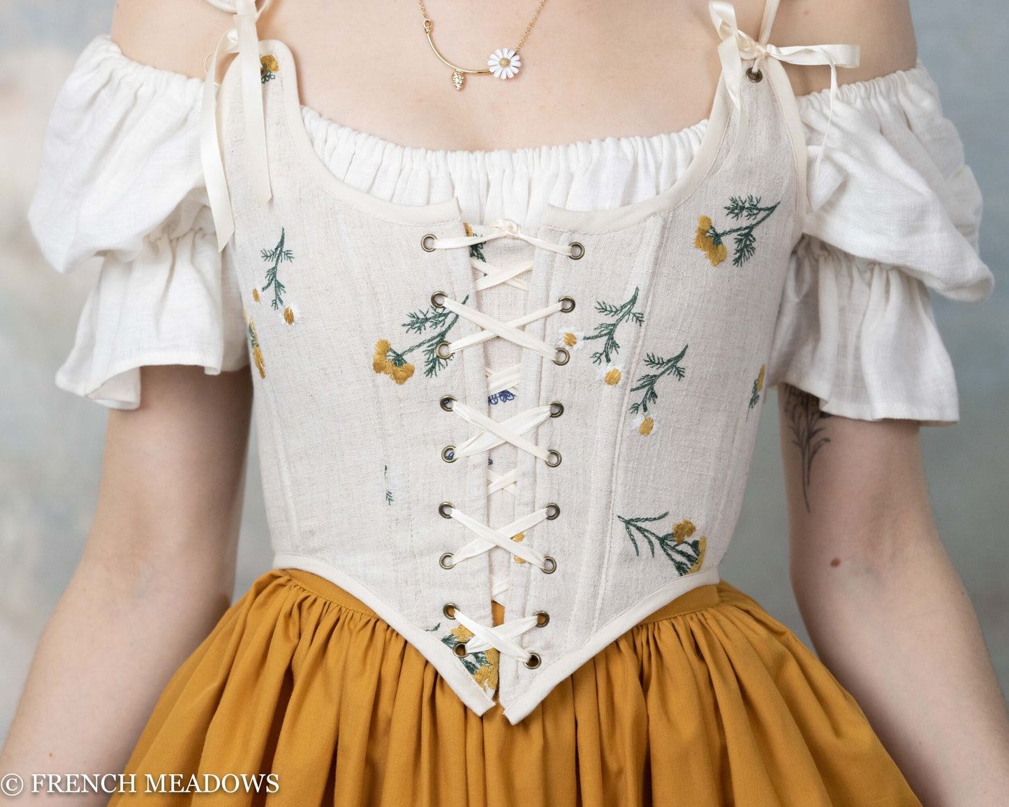 READY TO SHIP Ivory Embroidered Wildflower Renaissance Bodice