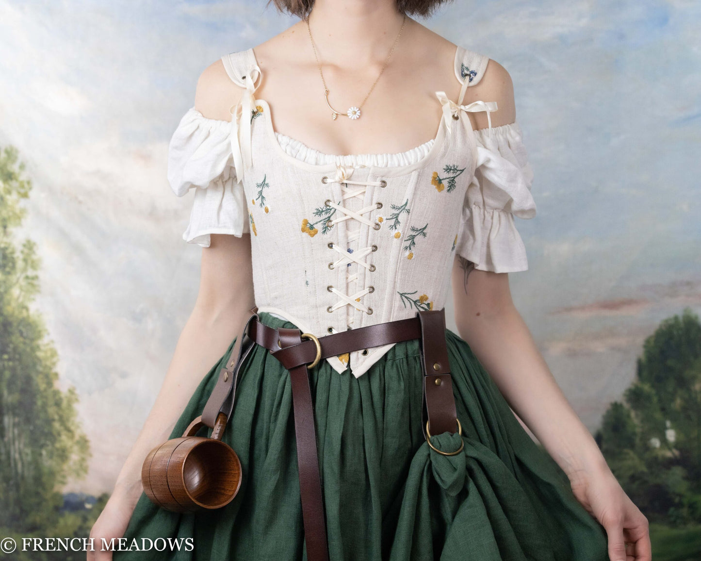 READY TO SHIP Ivory Embroidered Wildflower Renaissance Bodice