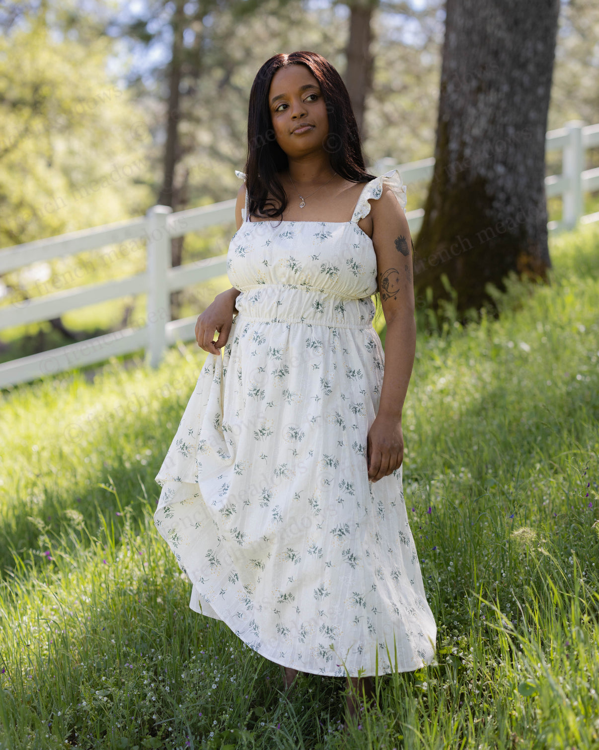 Floral Green Cotton Milkmaid Dress