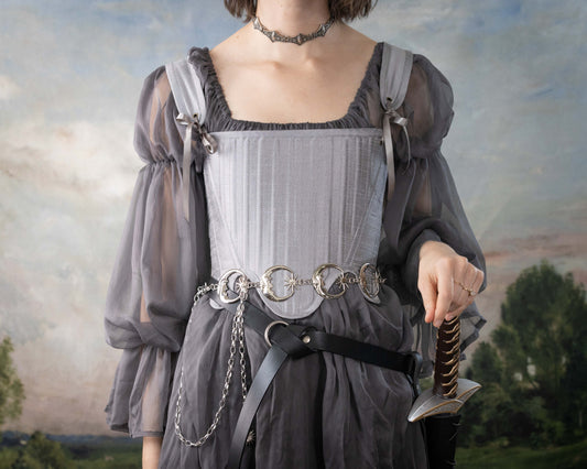 Handmade Silver Dupioni Tudor Stays