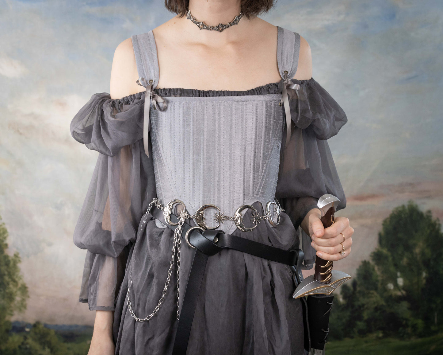 Handmade Silver Dupioni Tudor Stays