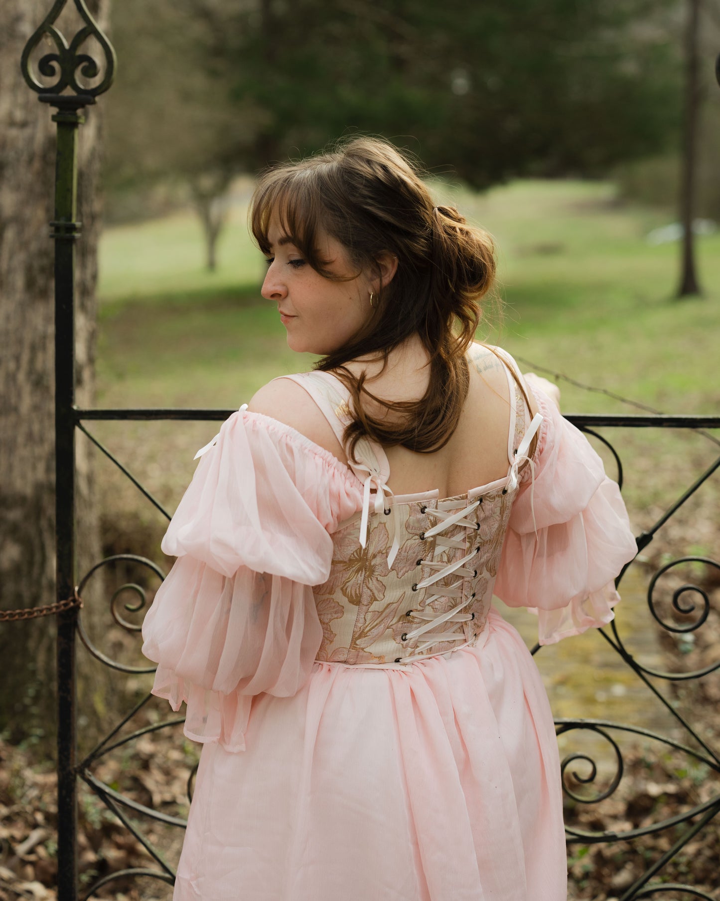 Pink and Gold Metallic Floral Corset Top