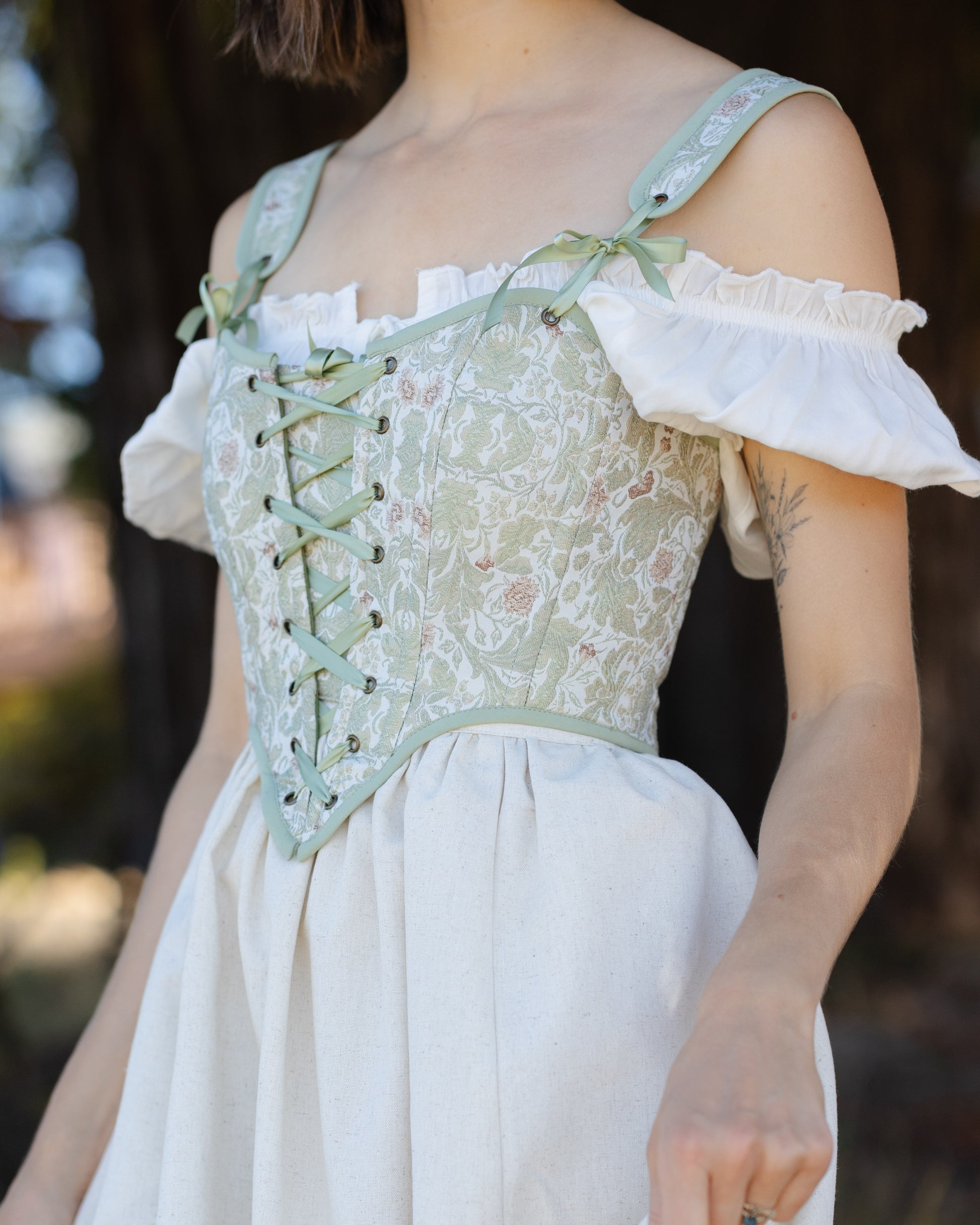 Light Green Jacquard Corset Top | Renaissance Bodice From French Meadows Light Green Jacquard Corset Top | Renaissance Bodice From French Meadows