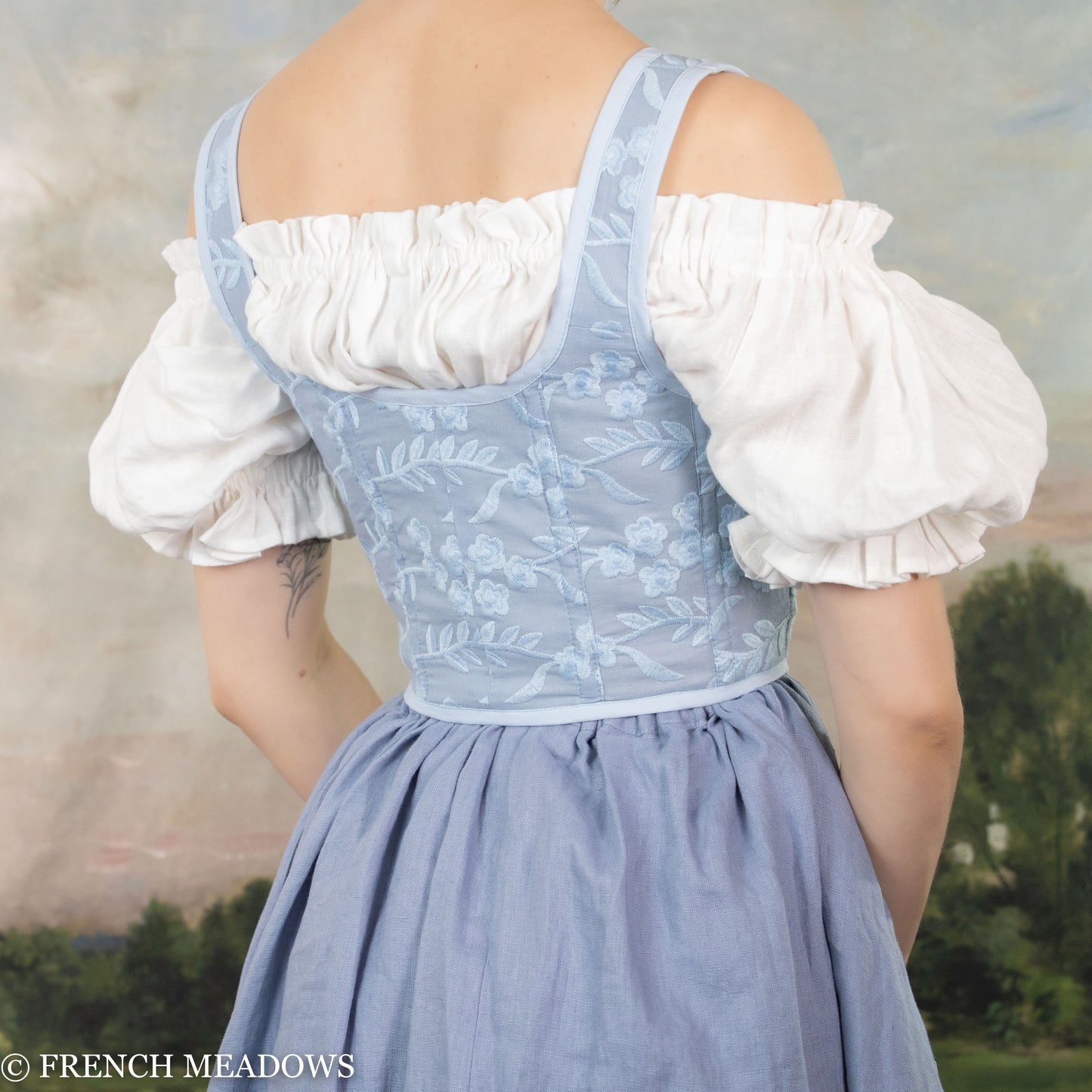 READY TO SHIP Light Blue Embroidered Floral Renaissance Bodice