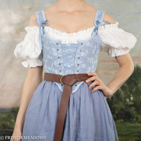 Handmade Light Blue Embroidered Floral Renaissance Bodice