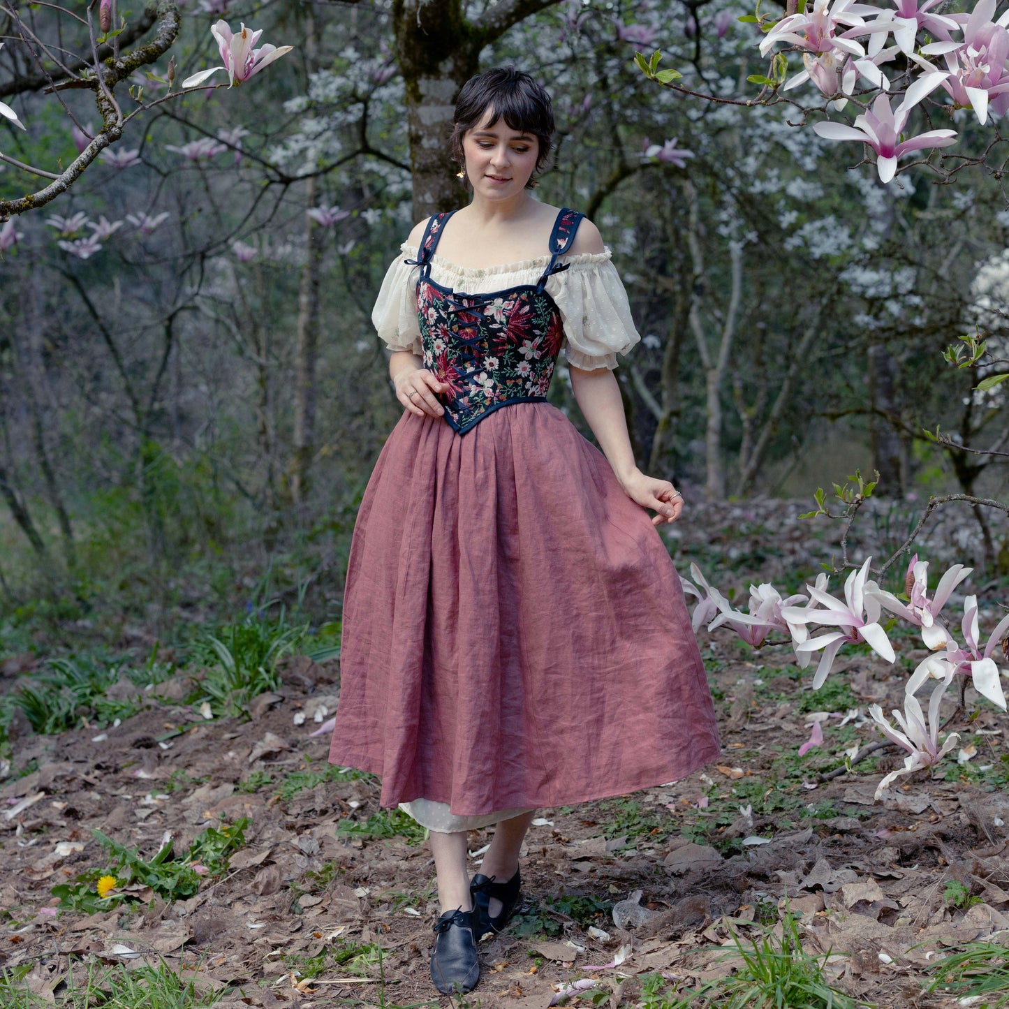 Dark Blue Floral Tapestry Corset Top