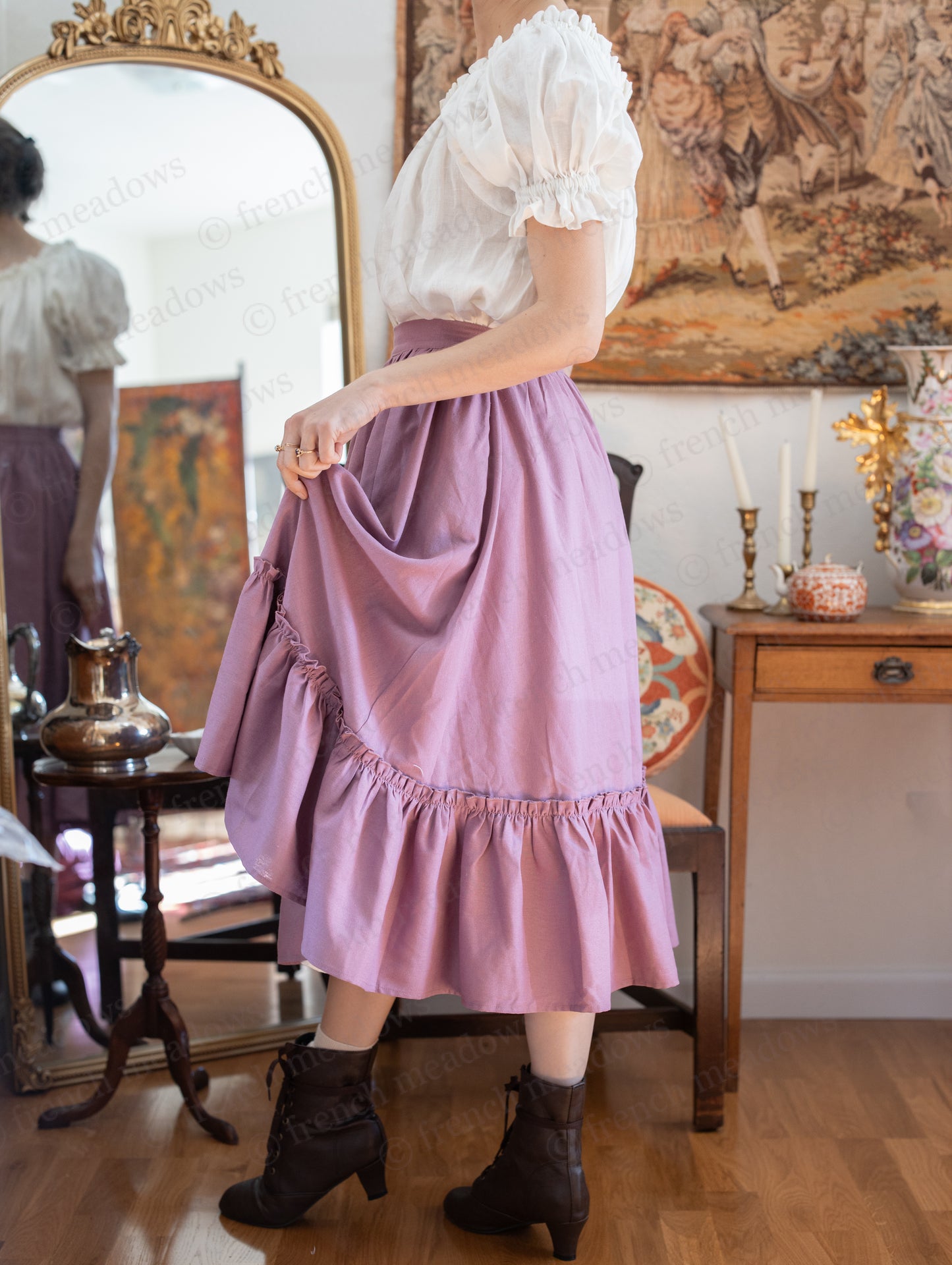 Mauve Linen Ruffle Skirt