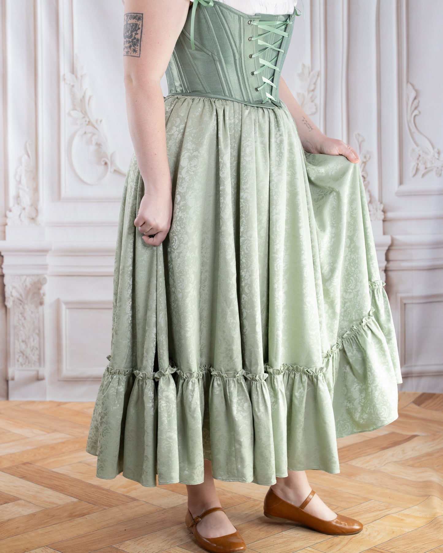 Mint Floral Ruffle Skirt