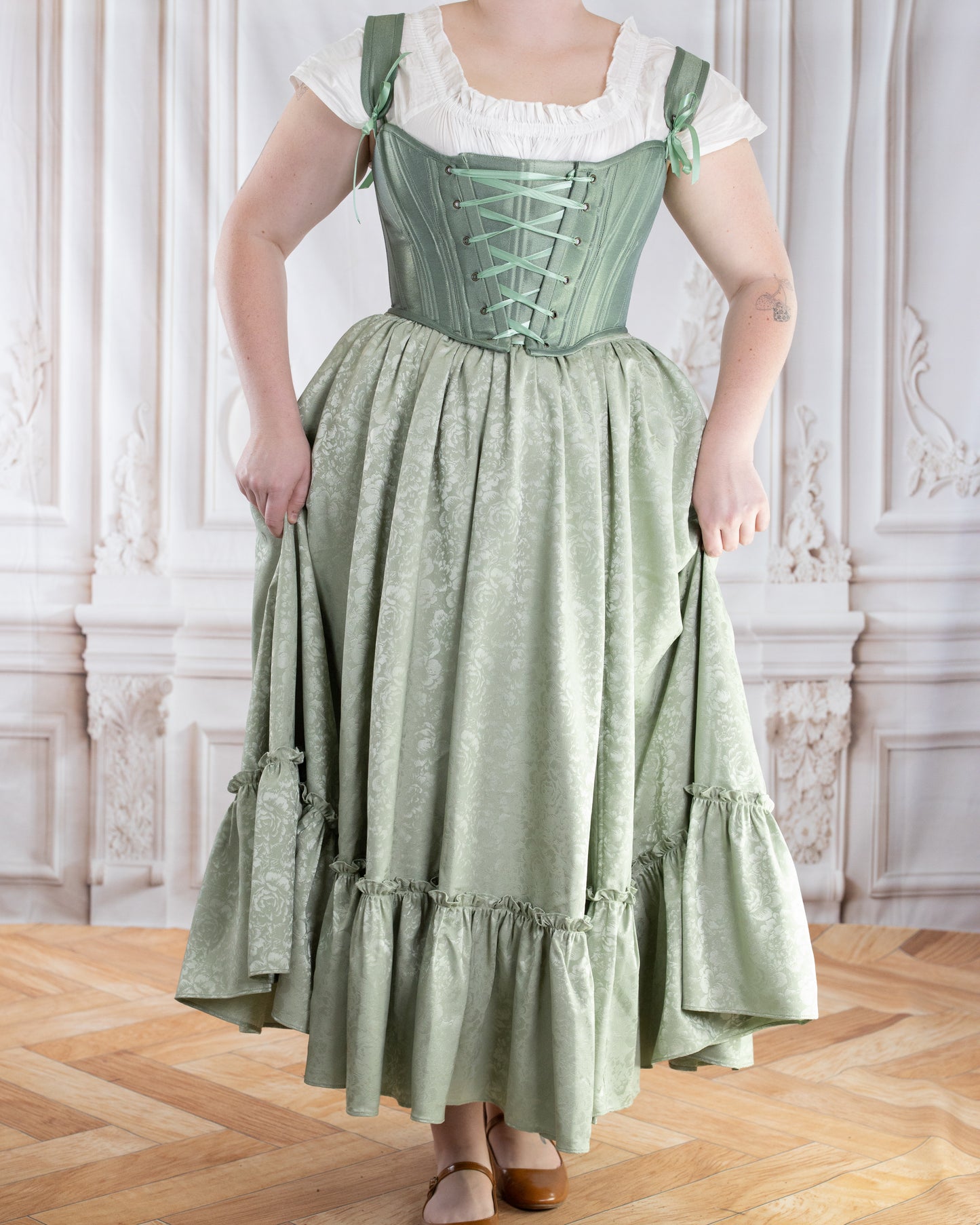 Mint Floral Ruffle Skirt