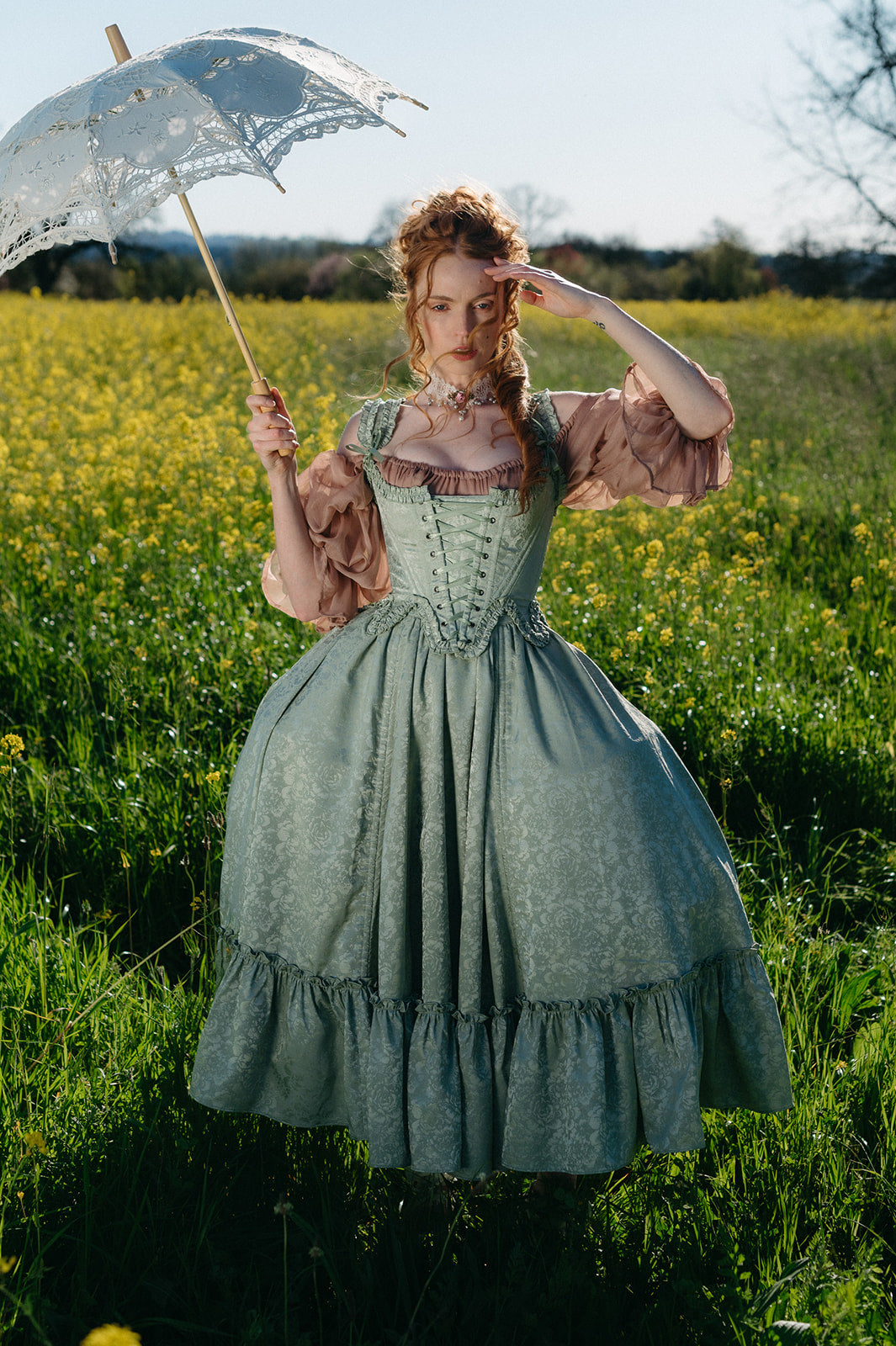 Mint Floral Ruffle Skirt