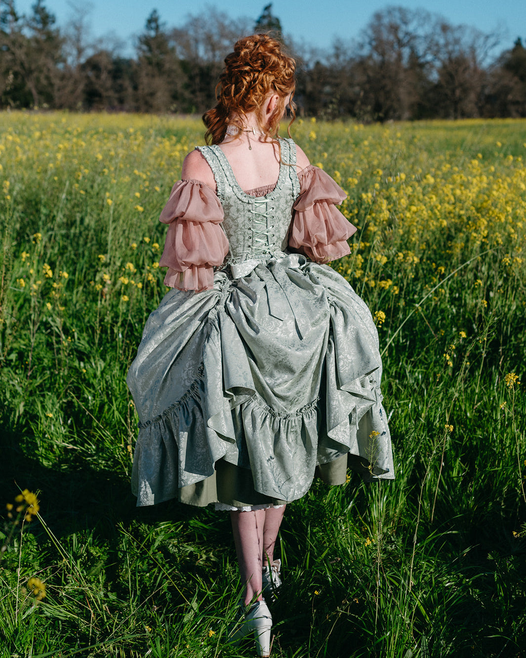 Mint Green Floral Ruffle Skirt | Rococo Marie Antoinette Skirt
