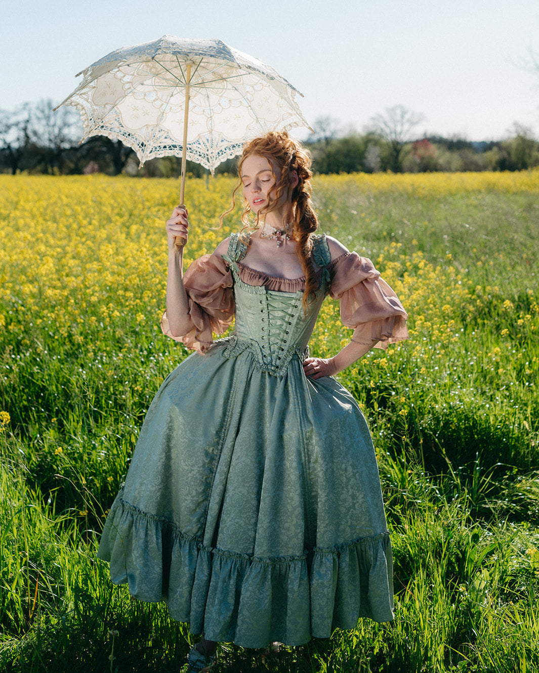 Mint Floral Ruffle Skirt
