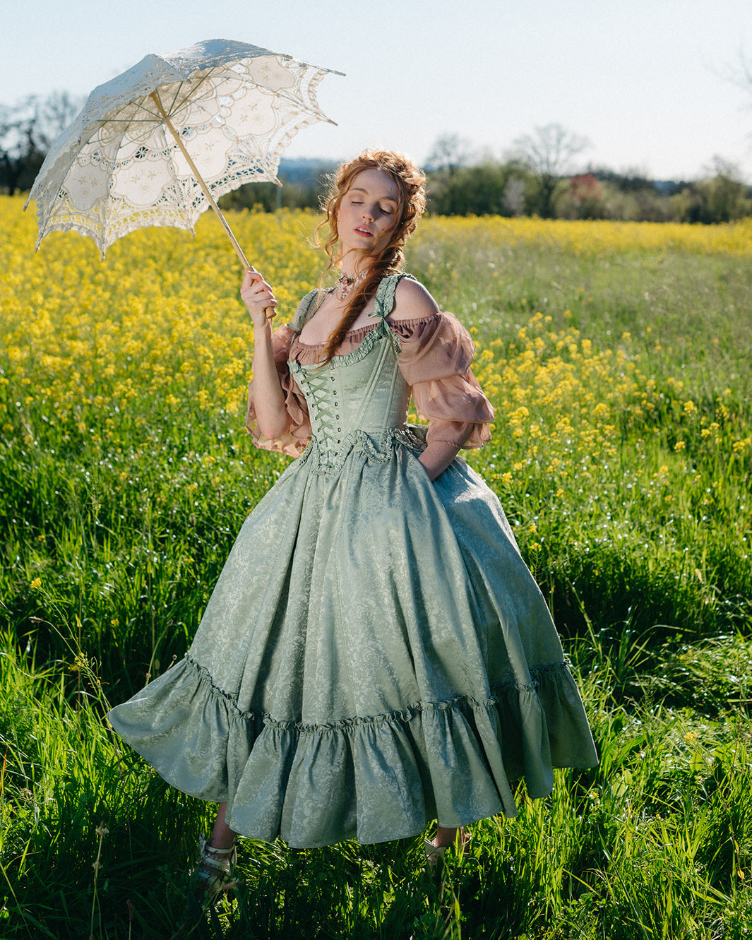 Mint Green Floral Ruffle Skirt | Rococo Marie Antoinette Skirt