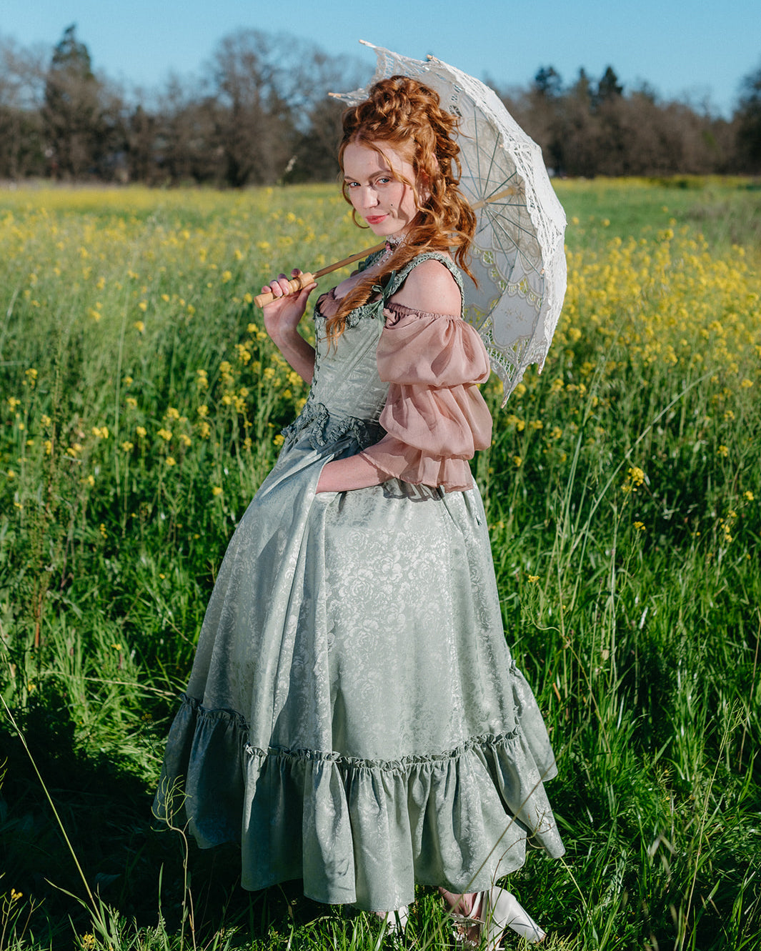 Mint Floral Ruffle Skirt