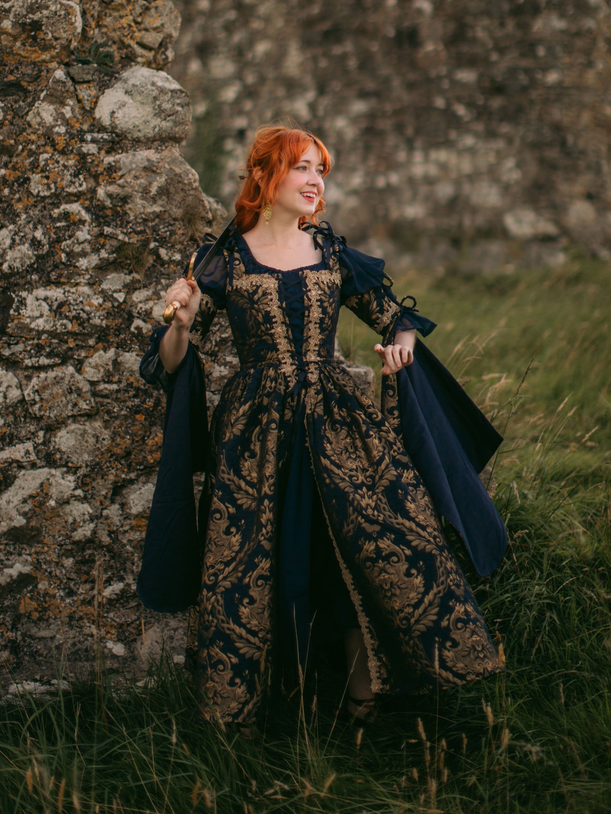 Navy Blue Chenille Corset Dress | Renaissance Dress French Meadows L Navy Blue Chenille Corset Dress | Renaissance Dress French Meadows L