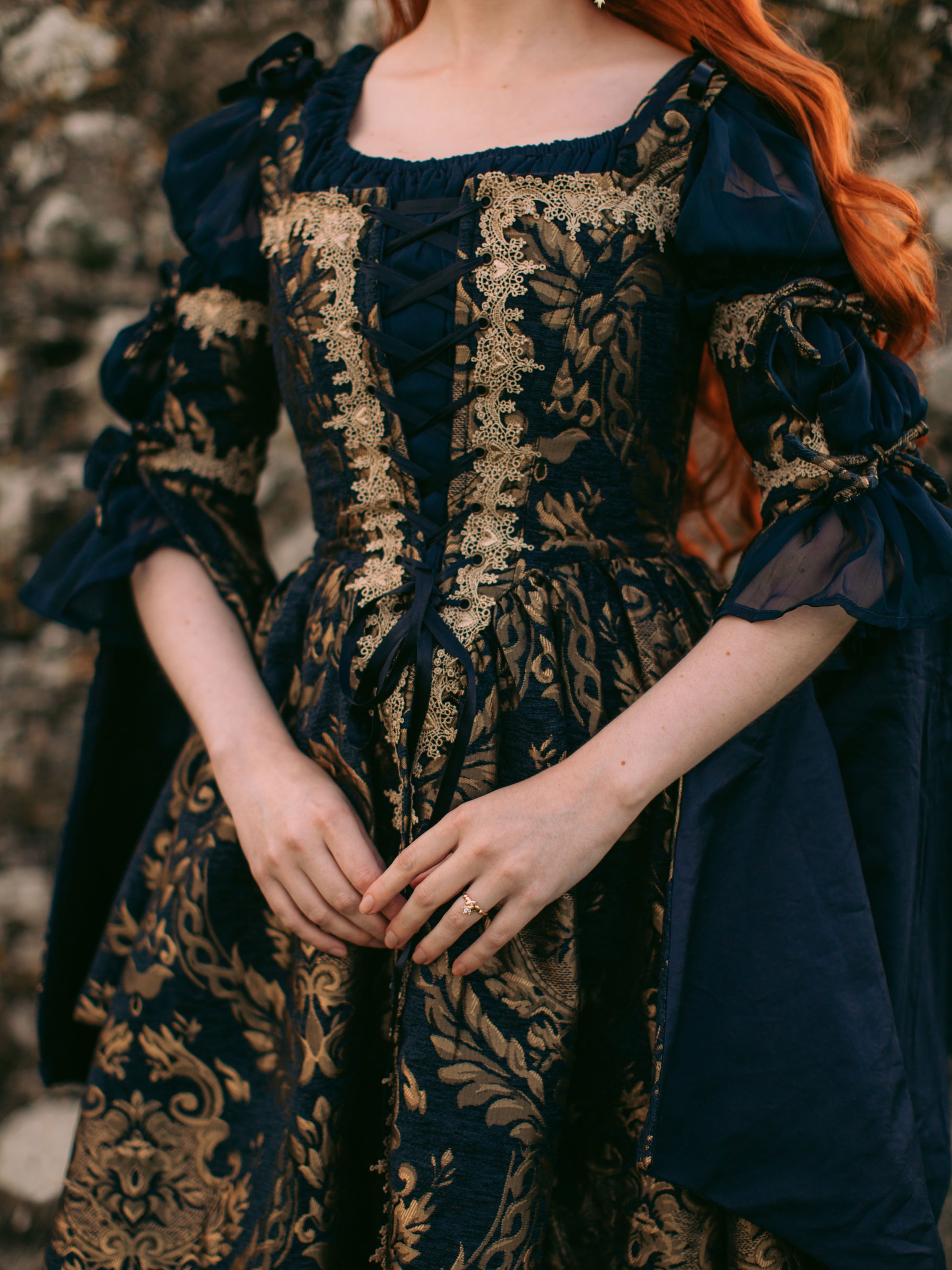 Navy Blue Chenille Corset Dress | Renaissance Dress French Meadows Navy Blue Chenille Corset Dress | Renaissance Dress French Meadows