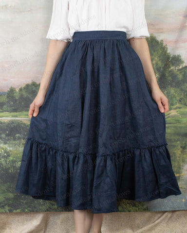 Navy Blue Linen Midi Skirt